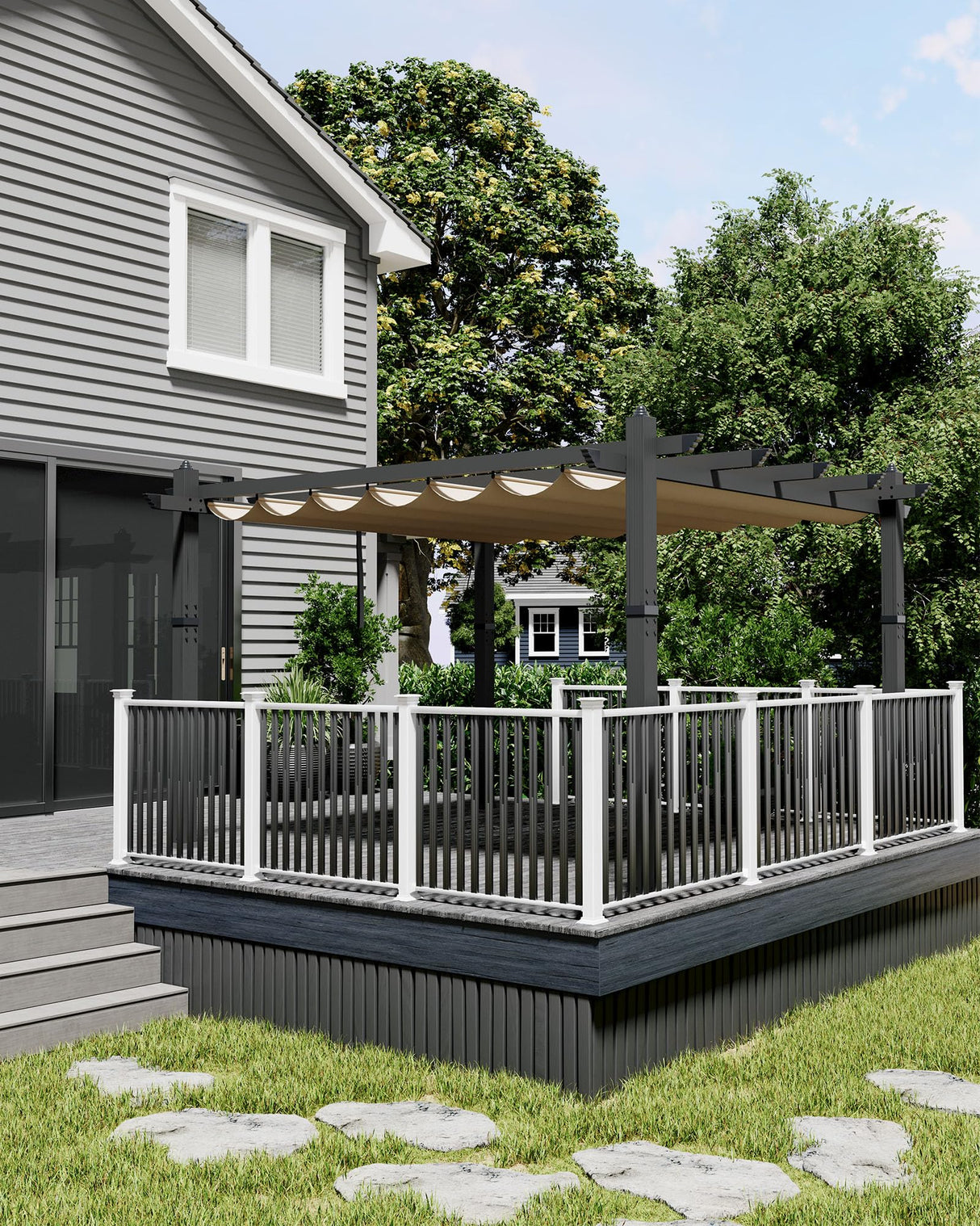 Garvee 10x13 Ft Aluminum Pergola with Retractable Canopy Metal Gazebo for Modern Backyard Deck Porch Grape Trellis(Khaki) Garvee