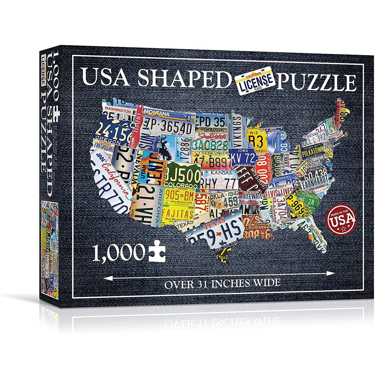 USA License Plate Map 1000 Piece Jigsaw Puzzle in the Shape of the US - 31 inches long - Cool Wall Art TDC Games
