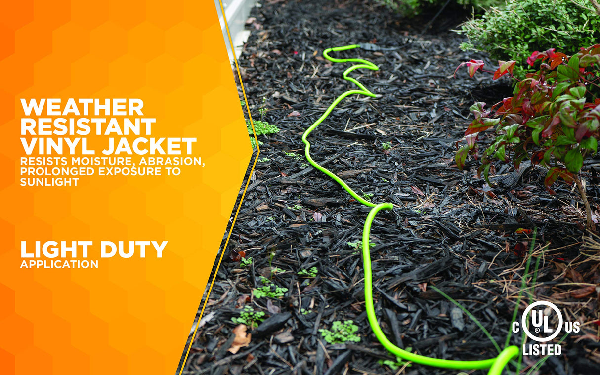 Yard Master Outdoor Extension Cord, 120 Foot Light Duty, Water Resistant, Flexible, 16 Gauge 2 Prong, Lime Green, 9940010 Yard Master