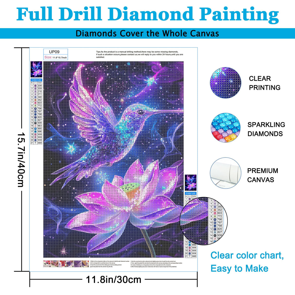 Upigi Hummingbird Diamond Painting Kits for Adults,Bird DIY 5D Diamond Painting Kits for Beginners,Round Full Drill Gem Art Crafts Kit for Home Wall Decor 12 x 16 Inch Upigi
