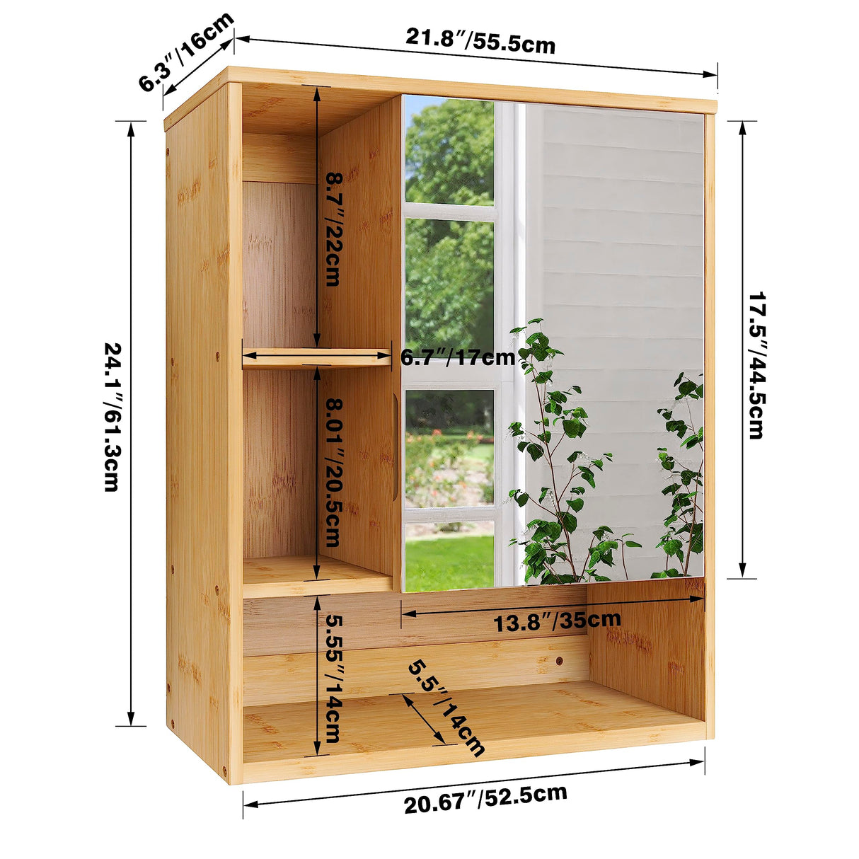 SMIBUY Bathroom Mirror Cabinet Wall Mounted, Bamboo Space Saver Medicine Cabinet, Wall Hanging Over Toilet Storage Cabinet with Mirror Door and Adjustable Shelf (Natural) SMIBUY