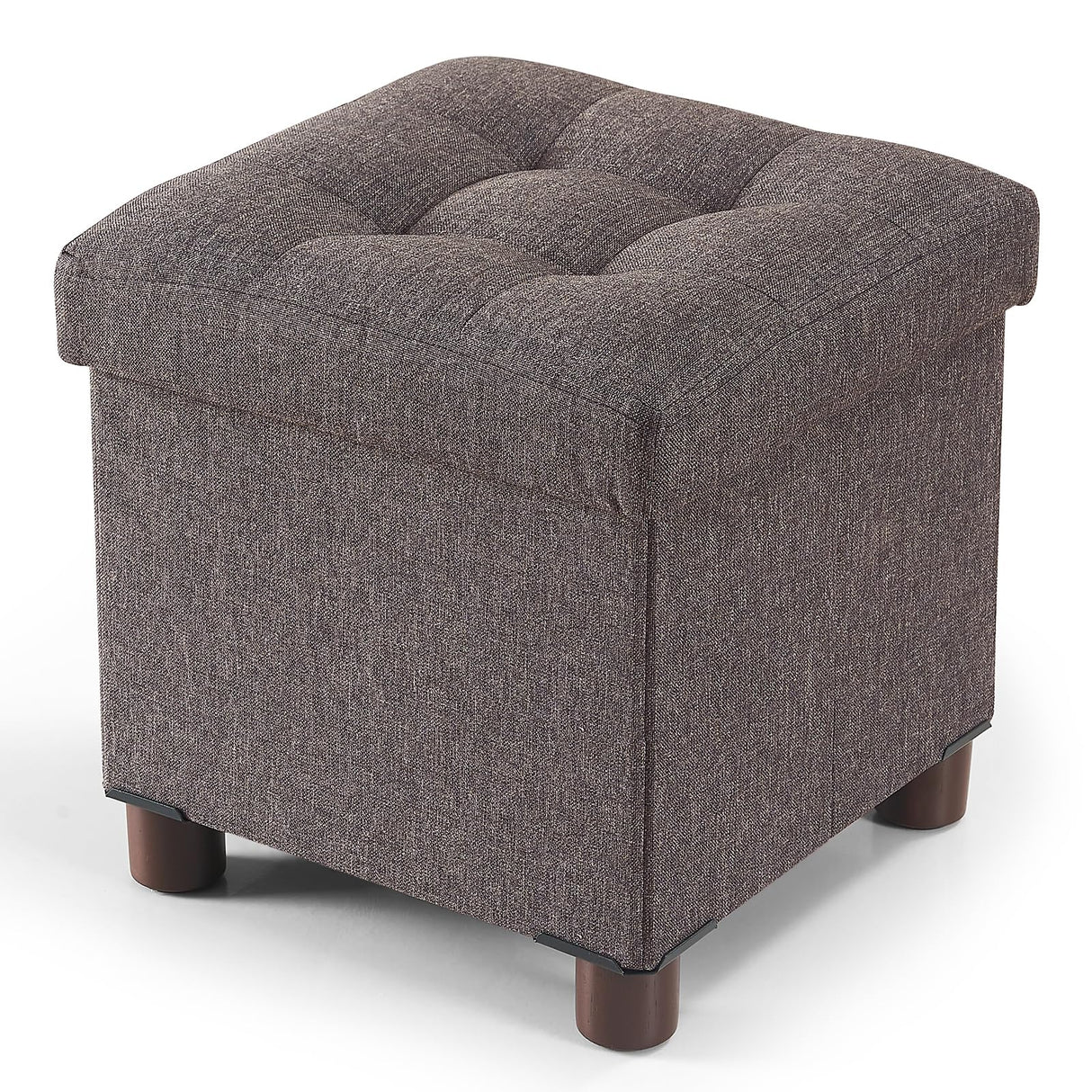 BRIAN & DANY Small Storage Ottoman Cube, Folding Ottoman with Storage, Foot Stool Seat with Wood Legs, for Living Room and Bedroom, 12.6"x12.6"x12.8" - Brown BRIAN & DANY