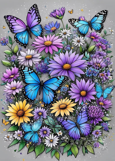 Butterfly Flower Diamond Art Painting Kits for Adults - Full Drill Diamond Dots Paintings for Beginners, Round 5D Paint with Diamonds Pictures Gem Art Painting Kits DIY Adult Crafts Kits 12x16inch