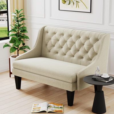 Tongli 50" Small Modern Loveseat Settee Sofa Linen Fabric 2-Seat Sofa Couch Tufted Love Seat Dining Bench with Back Upholstered Banquette Sofas for Living Room Bedroom Small Space Entryway