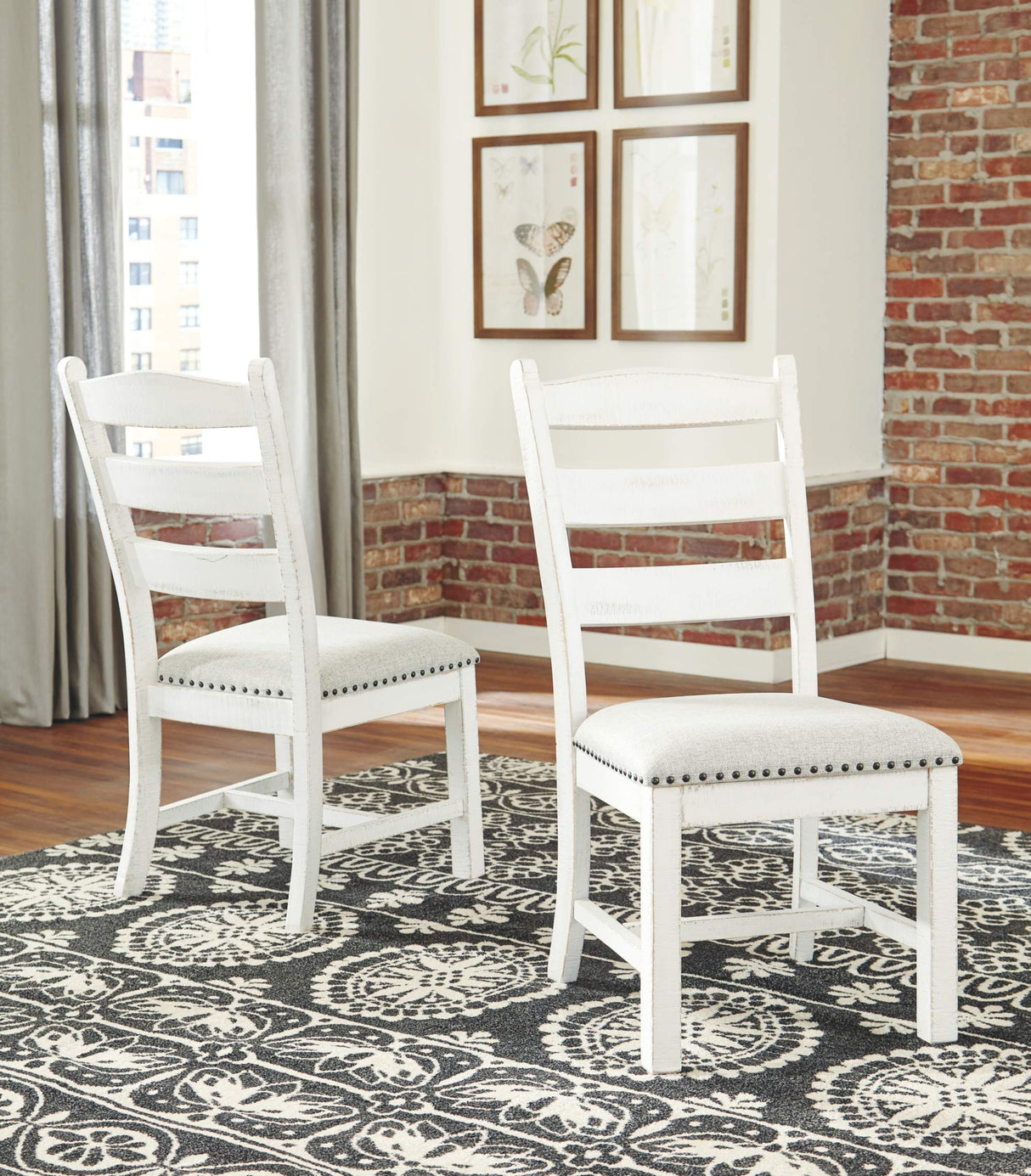 Signature Design by Ashley Valebeck Vintage Farmhouse Cushioned Dining Chair, 2 Count, Whitewash, White Signature Design by Ashley