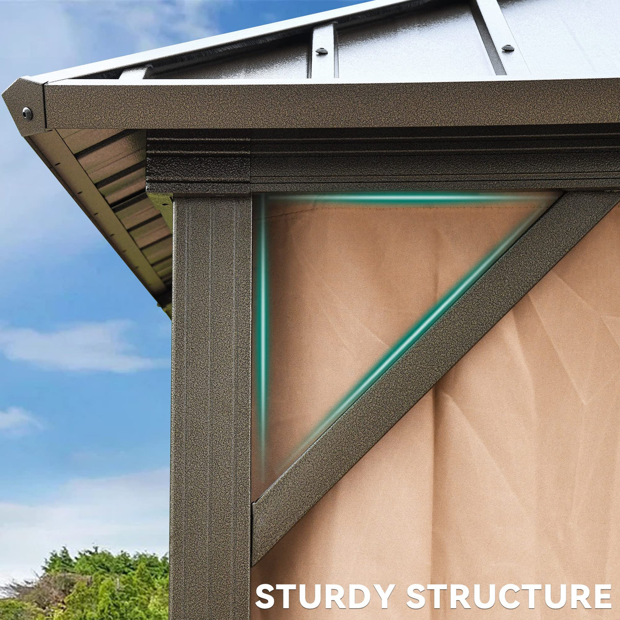 YITAHOME 10x12ft Gazebo Hardtop with Nettings and Curtains, Heavy Duty Double Roof Galvanized Steel Outdoor Combined of Horizontal Vertical Stripes Roof for Patio, Backyard, Deck, Lawn, Bronze YITAHOME