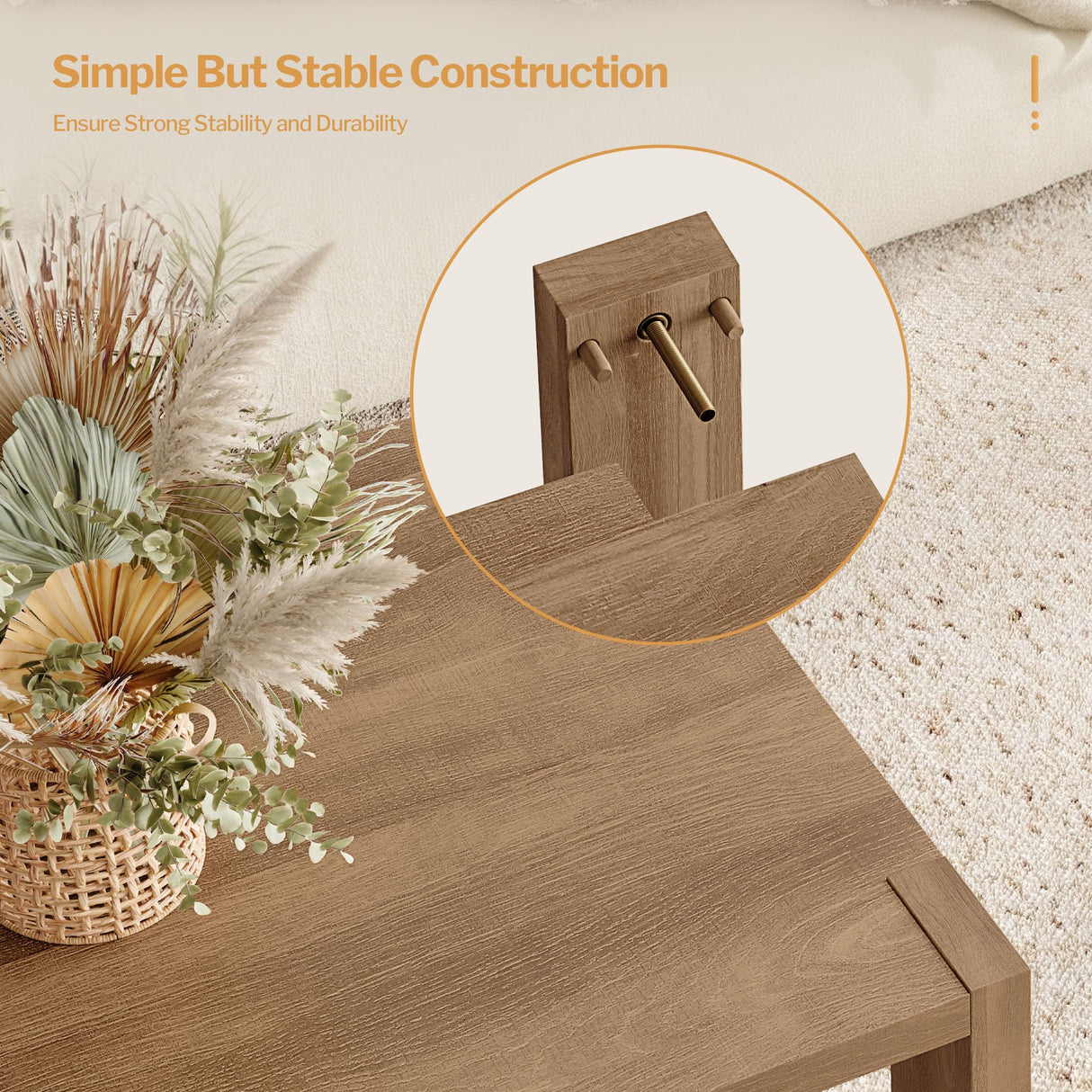 SICOTAS Farmhouse Wood Coffee Table - Boho Table with Storage Shelf, Rectangle Center Table Wood Look Accent Table, 2-Tier Sofa Side Table Mid Century SICOTAS