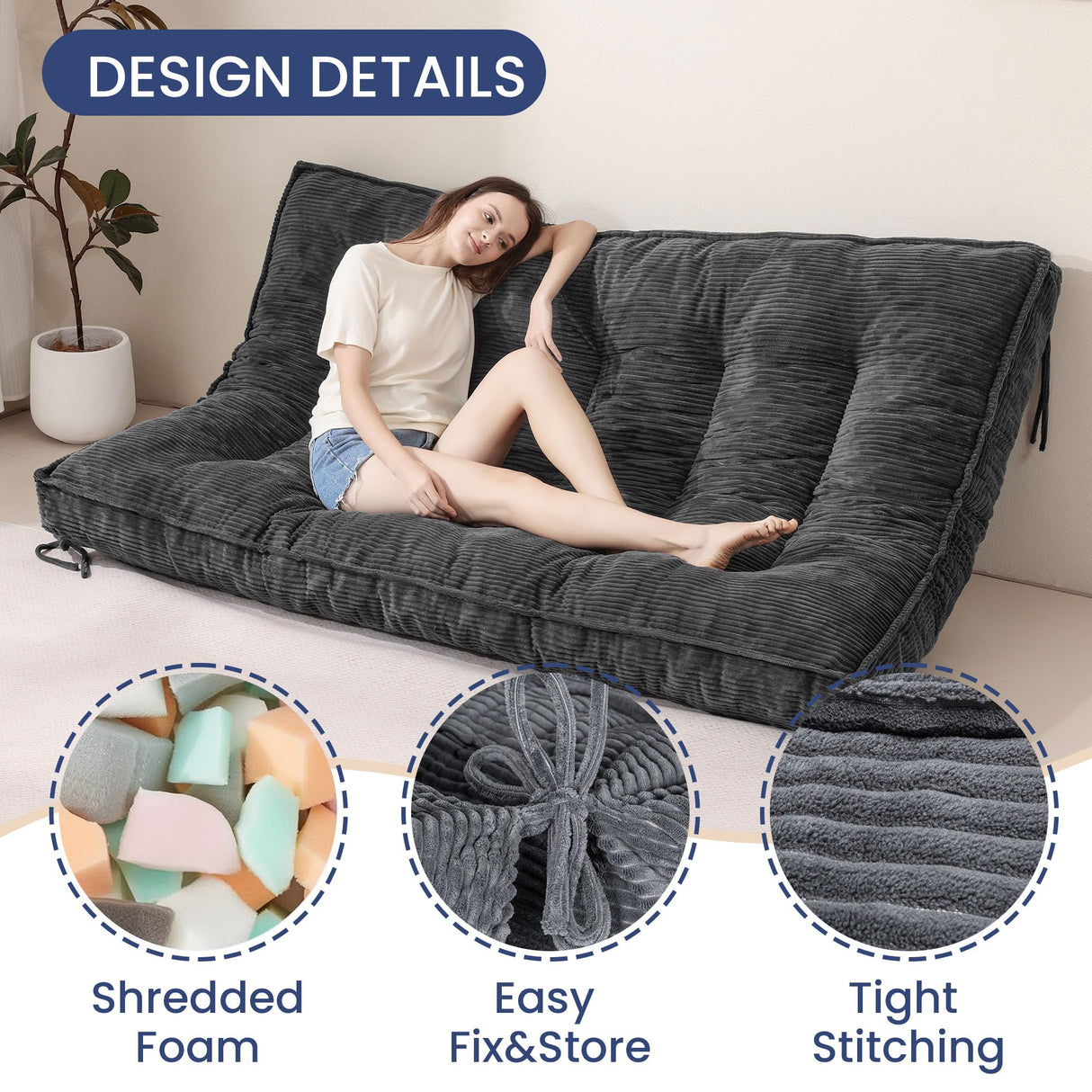 cidludto 8 Inch Futon Mattress Full Size, Extra Thick Futon Sofa Bed Upgraded Japanese Floor Mattress Floor Futons Mattress for Adults Foldable Japanese Futon Mattress 8", Grey cidludto