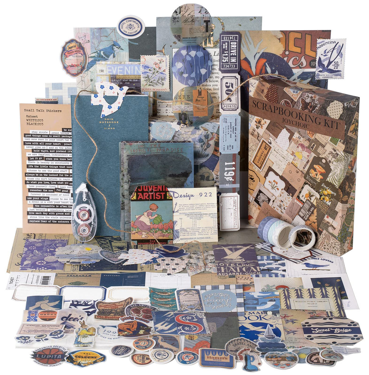 JOYCHOIC Vintage Scrapbooking Supplies Aesthetic Journaling Kit, Scrapbook Papers Quote Stickers TN Notebook Large Collection for Bullet Junk Journal, Planner DIY Arts Craft Collage, Beginners JOYCHOIC