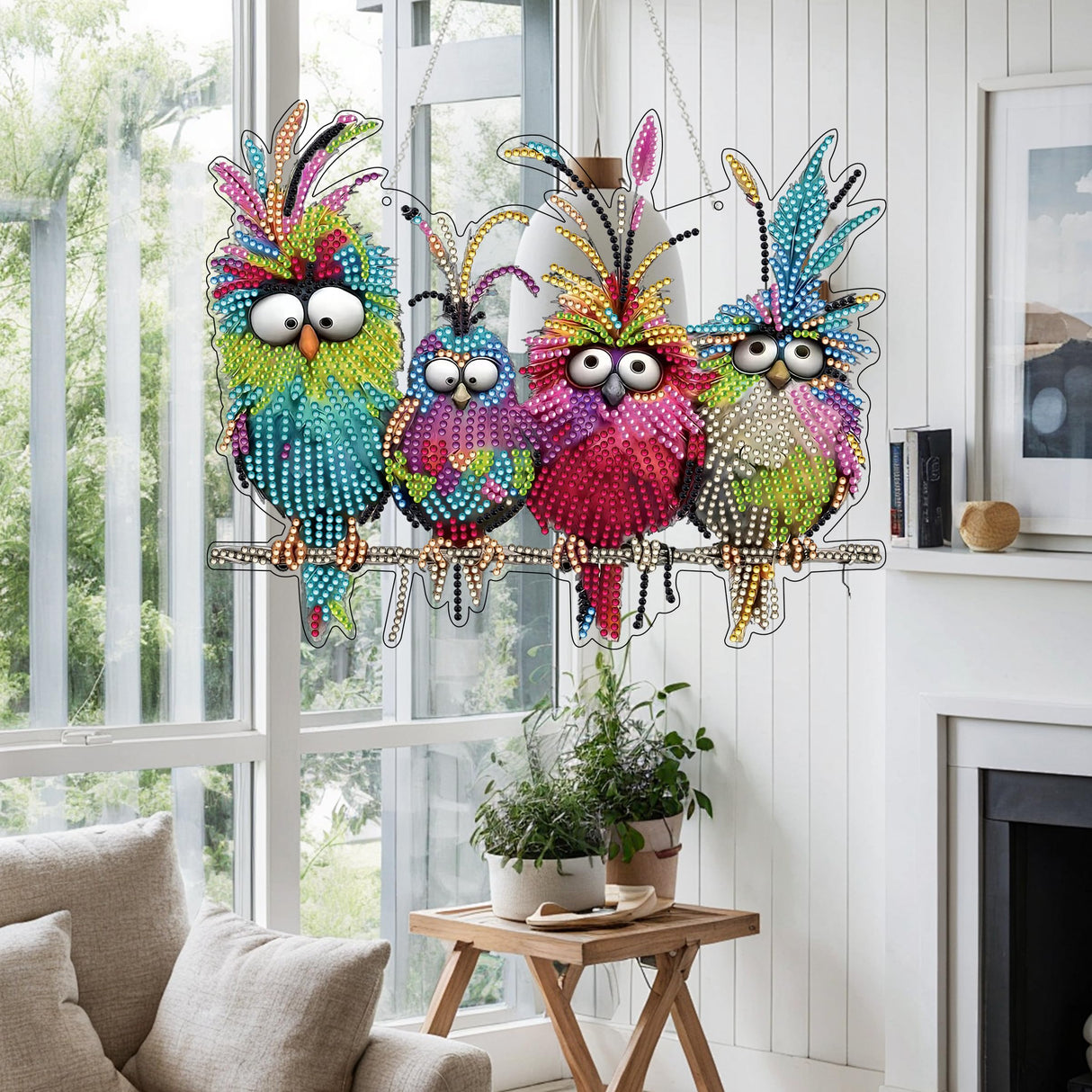 Diamond Art Hanging Kit for Adult,Special Shaped Rhinestone,DIY Acrylic 5D Diamond Art Painting Window Pendants Home Garden Wall Hanging Kits Hanging Ornament,Double Sided. (Bird) JJFox