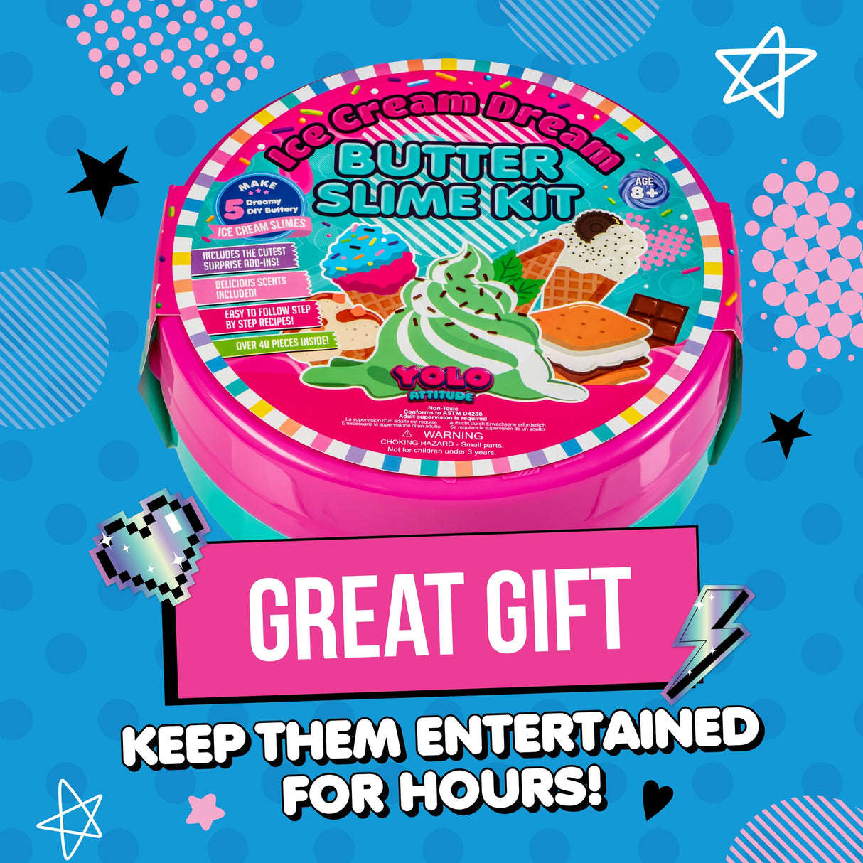 Ice Cream Slime Kit for Girls - Butter Slime Making Kit - DIY Slime Kit with 40+ Pieces for Ages 8-12 YOLO Attitude