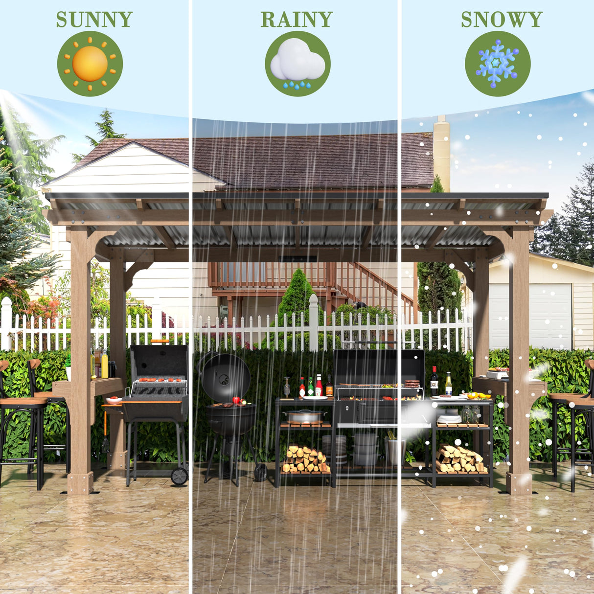 Yardenaler 6 x 13 FT Wooden Grill Gazebo with Sloping Metal Roof, BBQ Canopy with Stakes for Outdoor Patio, Garden, Lawn, Light Mocha Brown Yardenaler