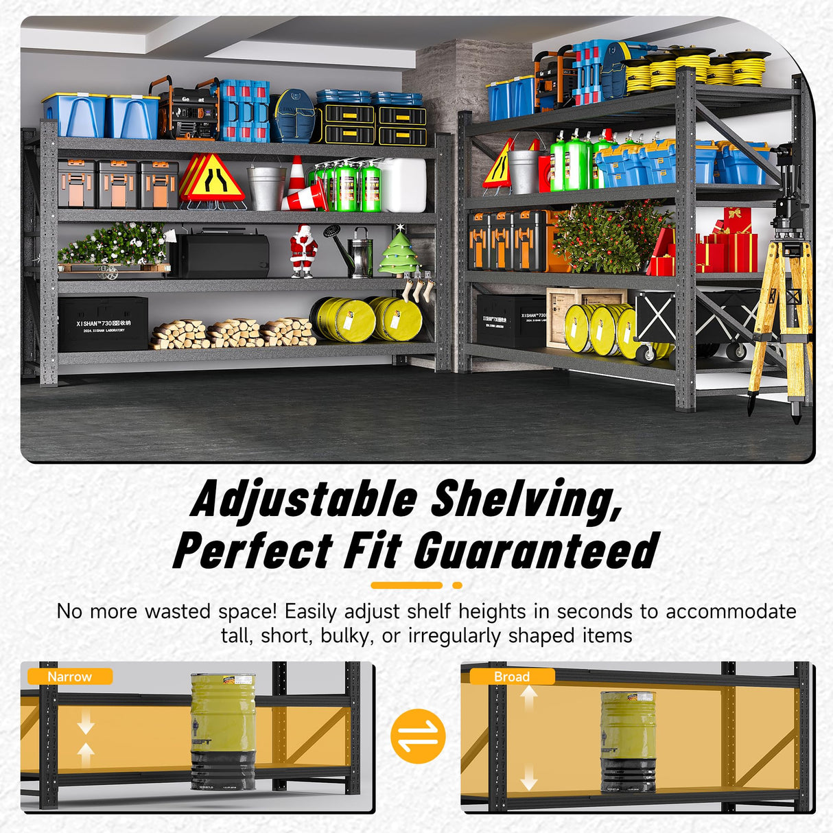 8000LBS Heavy Duty Garage Shelving Units, 68" Wide Metal Storage Shelves, Black 4 Tier Storage rack, Industrial Shelving, Adjustable Standing Shelf for Industries, Warehouses (68"W x 24"D x 63.5"H) heycode