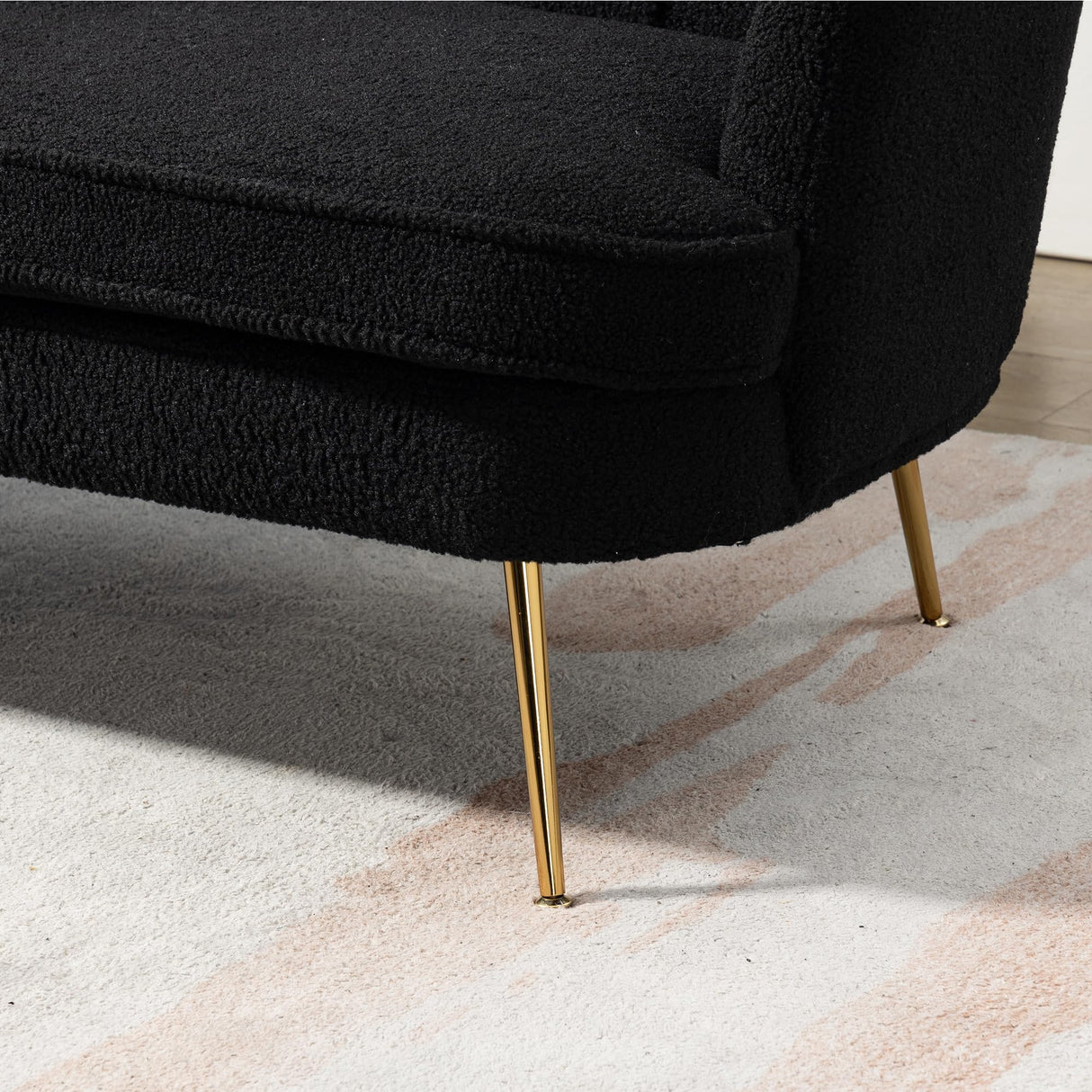 Black Modern Boucle Loveseat Couch,Futon Small Sofa with Gold Metal Legs ,2-Seater Upholstered Mini Sofa Couches for Small Space,Living Room Bedroom Office Dorm Studio Apartment Couche(Black) Gustonhon