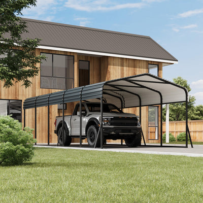 Reljofum 12 x 24 FT Metal Carport with Galvanized Steel Roof, Heavy Duty Metal Roof Carport with Enhanced Base, Tall Kits Garage for Tractors, Trucks, Boats, Cars