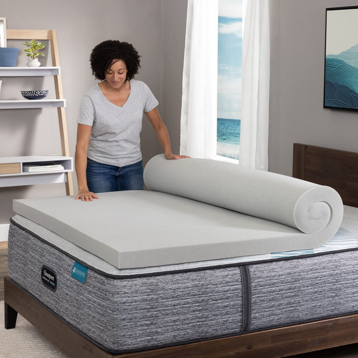Beautyrest Black Diamond Cooling, Pressure-Relieving Memory Foam Mattress Topper, Twin, 3-Inch, Grey Beautyrest