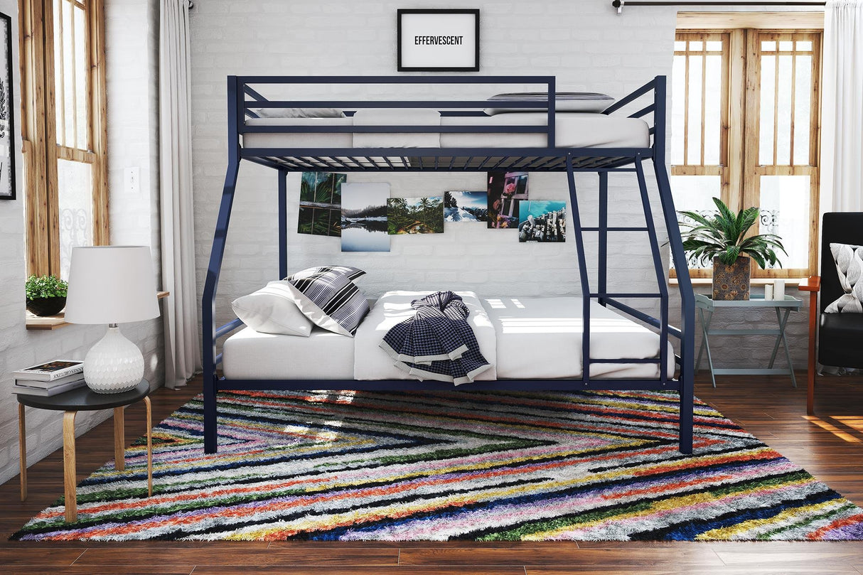 Novogratz Maxwell Twin-Over-Full Metal Bunk Bed with Ladder and Guardrails, Navy Blue Novogratz