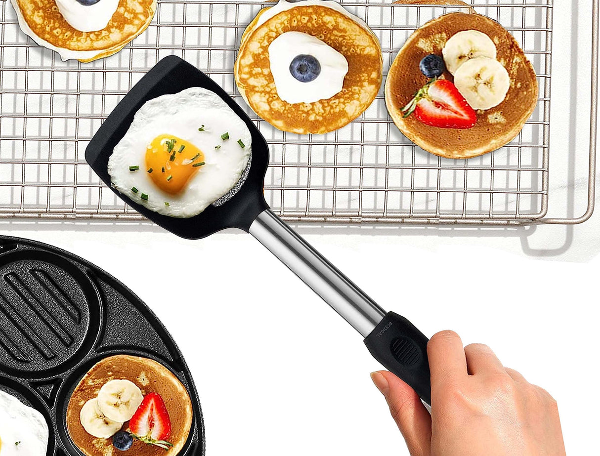 2 Pack Flexible Silicone Spatula, 600°F Heat Resistant Silicone Spatula Set for Nonstick Cookware, Kitchen Cooking Utensil Set for Egg Pancake Flipper-Slotted & Solid Spatula Set BodiCal