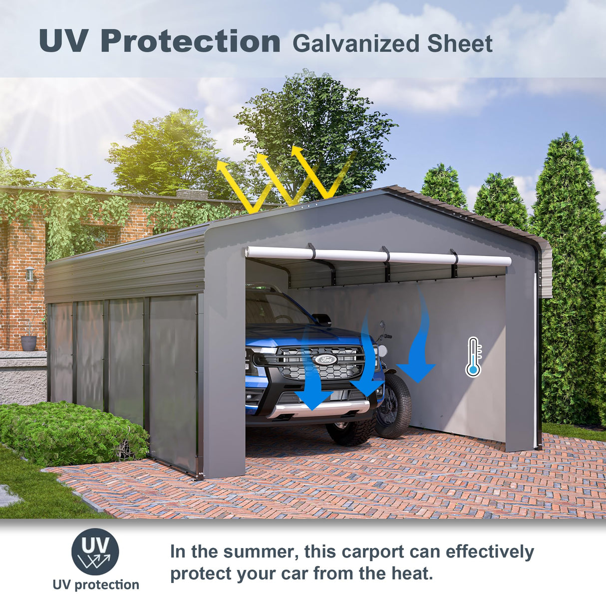 LZbeiteM 13 x 20 ft Car Ports Heavy Duty - Prefab Metal Carport with Galvanized Steel Roof with Sidewalls Enclosure Kit, Sturdy Heavy Duty Metal Carport for Cars, Boats, and Tractor LZBEITEM