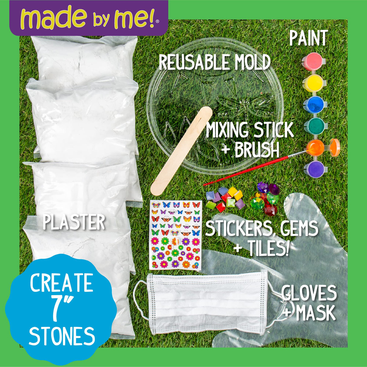 Made By Me Mix & Mold Your Own & Make 4 DIY Personalized Stepping Stones, Great Spring & Summer Weekend Activity, Perfect Keepsake, Birthday Party Idea for Kids Ages 5, 6, 7, 8, 9, Multicolor Made By Me
