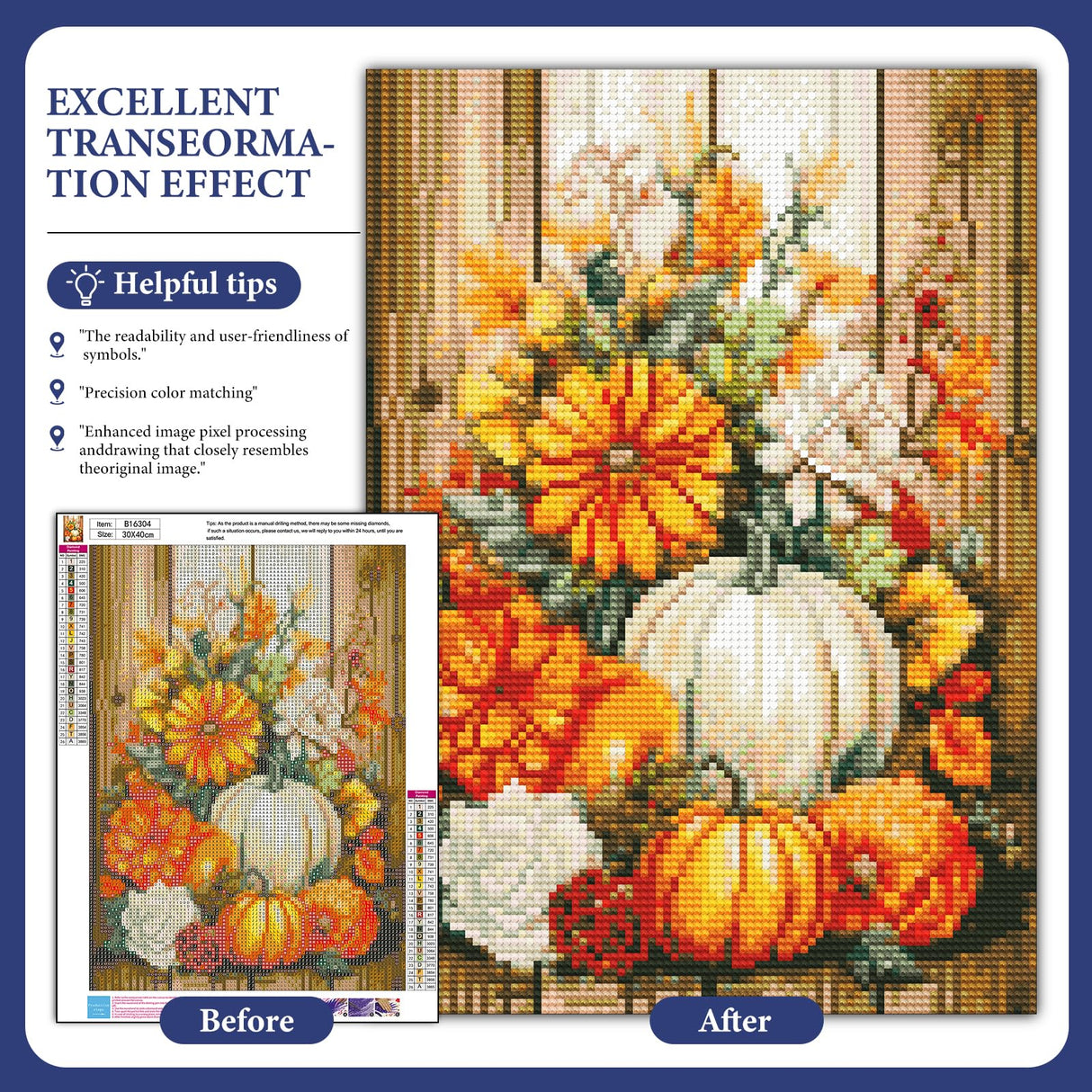 Pumpkin Diamond Art Kits for Adults, Fall Diamond Painting Kits for Adults Beginners, DIY 5D Diamond Painting with Round Gem Art Kits for Gift Home Wall Decor 12x16 Inch Fountor