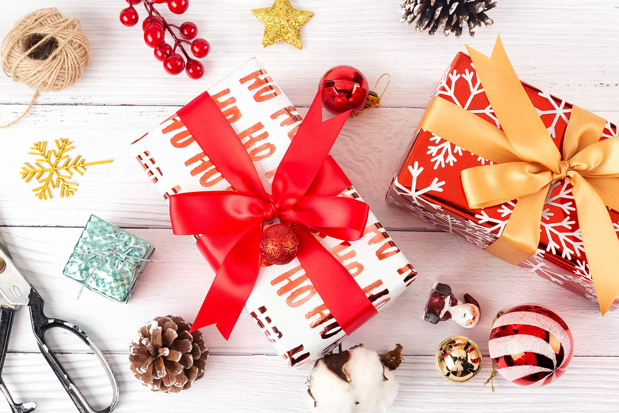 RUSPEPA Christmas Wrapping paper-Red and White Paper with a metallic foil shine-Christmas Elements Collection-4 Roll-30Inch X 10Feet Per Roll RUSPEPA