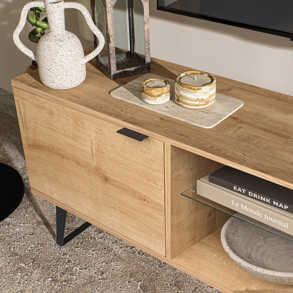 Atelier Mobili Mid Century Modern TV Stand 75 inch | Farmhouse Entertainment Center with Storage | TV Stand for 75 Inch TV | Oak TV Stand for Living Room Entertainment Center for Bedroom TV Stand ATELIER MOBILI THE LEADER OF THE INTERCHANGEABLE FURNITURE