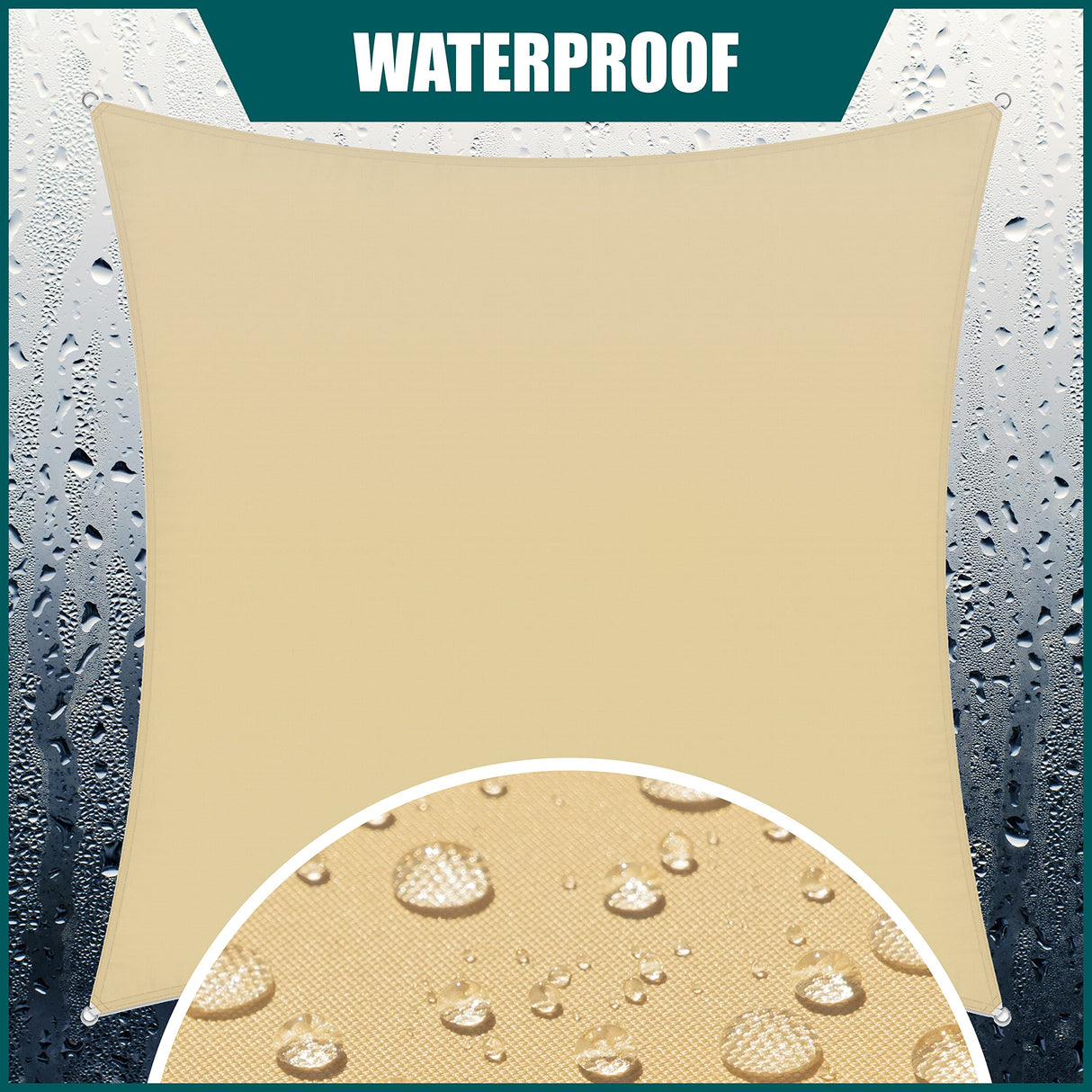 Royal Shade 14' x 14' Beige Square Waterproof Sun Shade Sail Canopy Awning, UPF50+ 98% UV Blockage & Water Resistant rsTADS14, Outdoor Backyard Patio Garden Carport (We Make Custom Size) Royal Shade