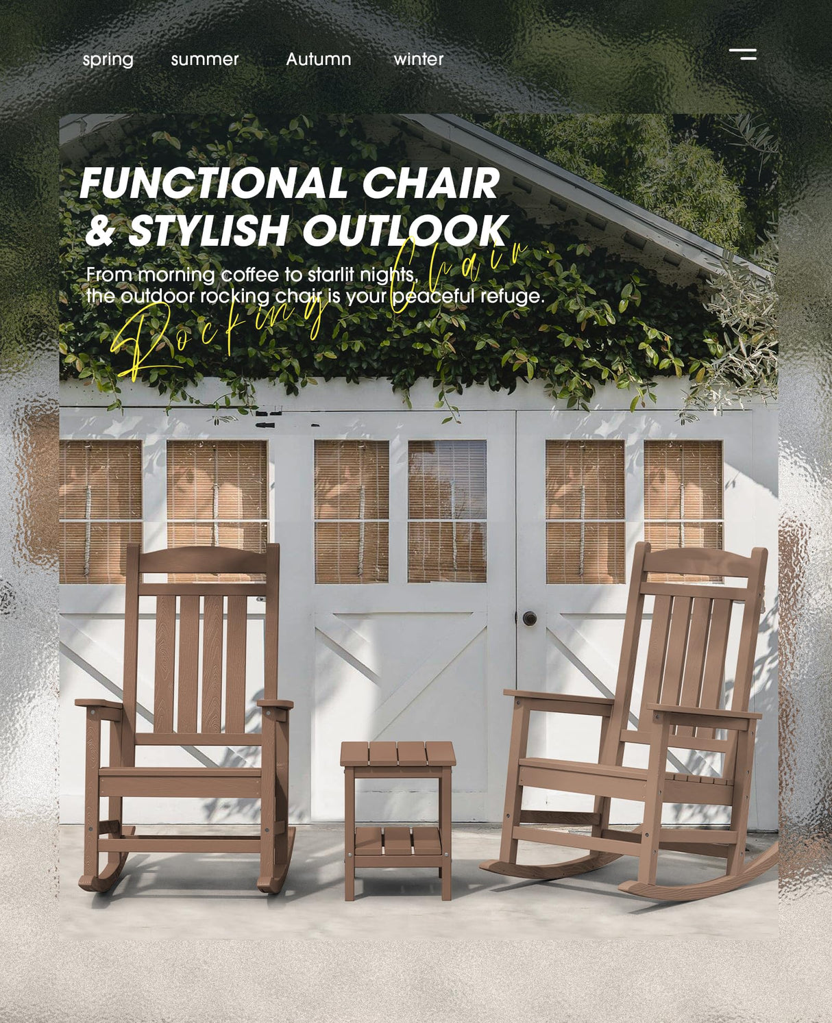 KINGYES HDPE Rocking Chairs Outdoor, Patio Rocking Chairs with 330lbs Support, Smooth Porch Rocker for Deck Lawn Yard, Brown KINGYES