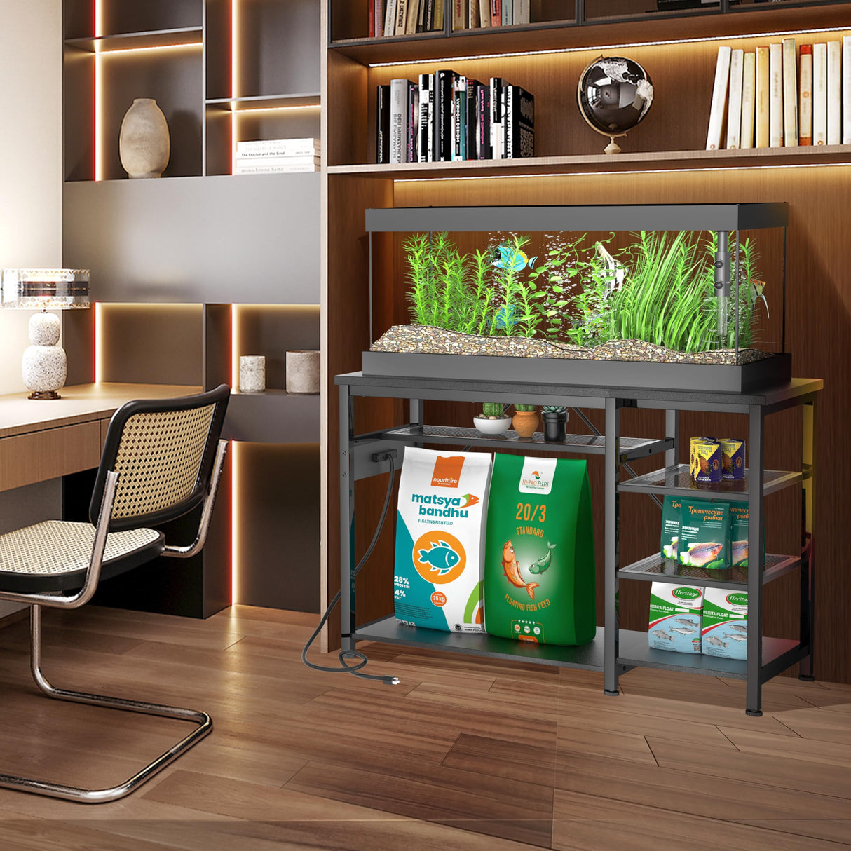 55-75 Gallon Fish Tank Stand: Heavy Duty Aquarium Stand with Power Outlets and Cabinet for Fish Tank Accessories Storage - Metal Frame, 1200LBS Capacity, Suitable for Fish & Reptile Terrariums Keelian