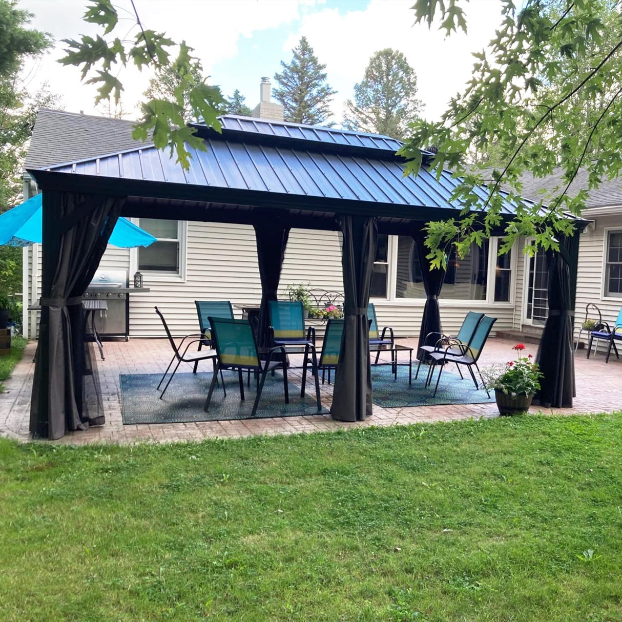 PURPLE LEAF 14' X 20' Outdoor Gazebo with Galvanized Steel Metal Roof Permanent Hardtop Gazebo for Patio Lawn and Garden Large Pavilion Grey PURPLE LEAF
