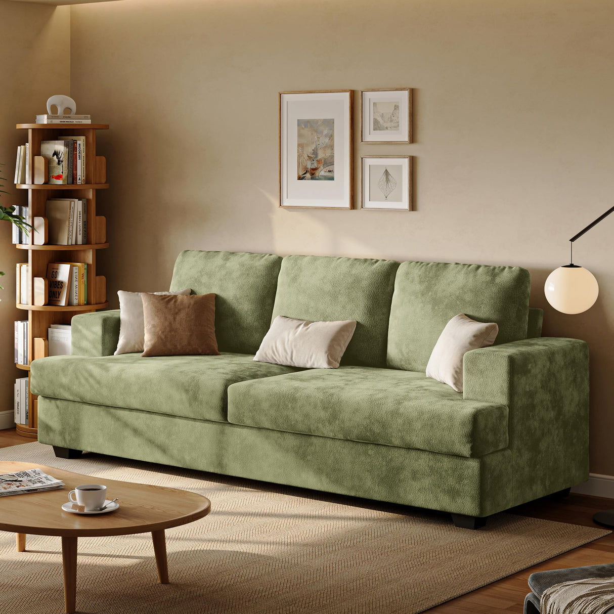 Comkei 89" 3 Seater Couches for Living Room Sofas Comfy Sectional Couch with 24" Deep Seat Loveseat Sofa for Small Apartment, Green Comkei
