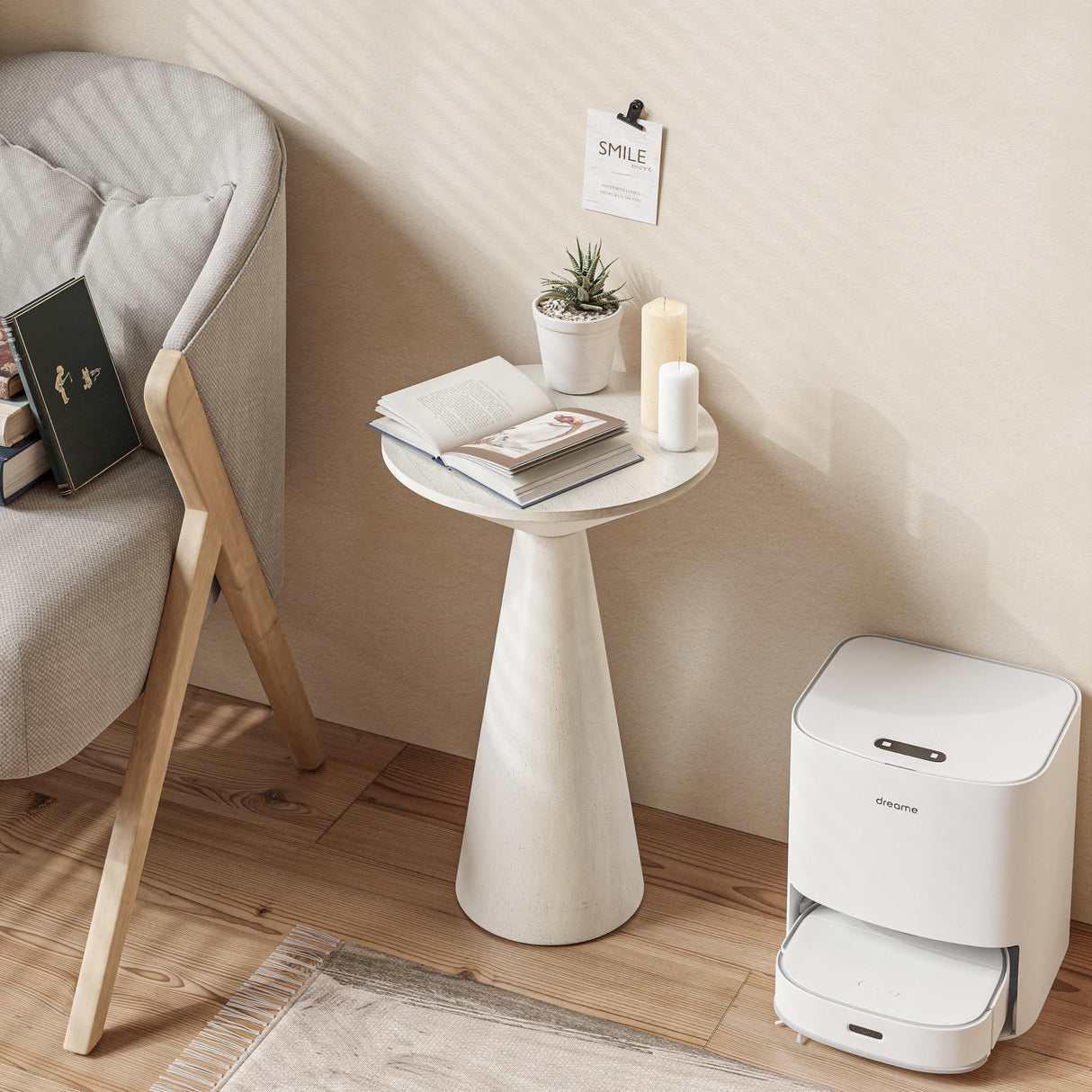 COZAYH Farmhouse Pedestal Small End Table Round Martini Table Wood Plant Stand Rustic Drink Table for Small Space Living Room, Bedroom, White COZAYH