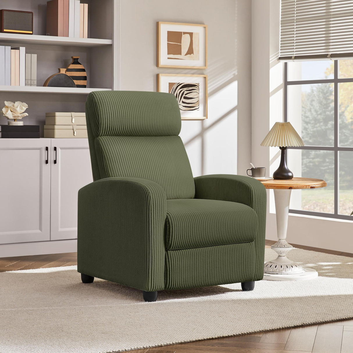Yaheetech Corduroy Recliner Chair Single Sofa Home Theater Seating Adjustable Modern Reclining Chair for Living Room Bedroom Home Theater Dark Green Yaheetech