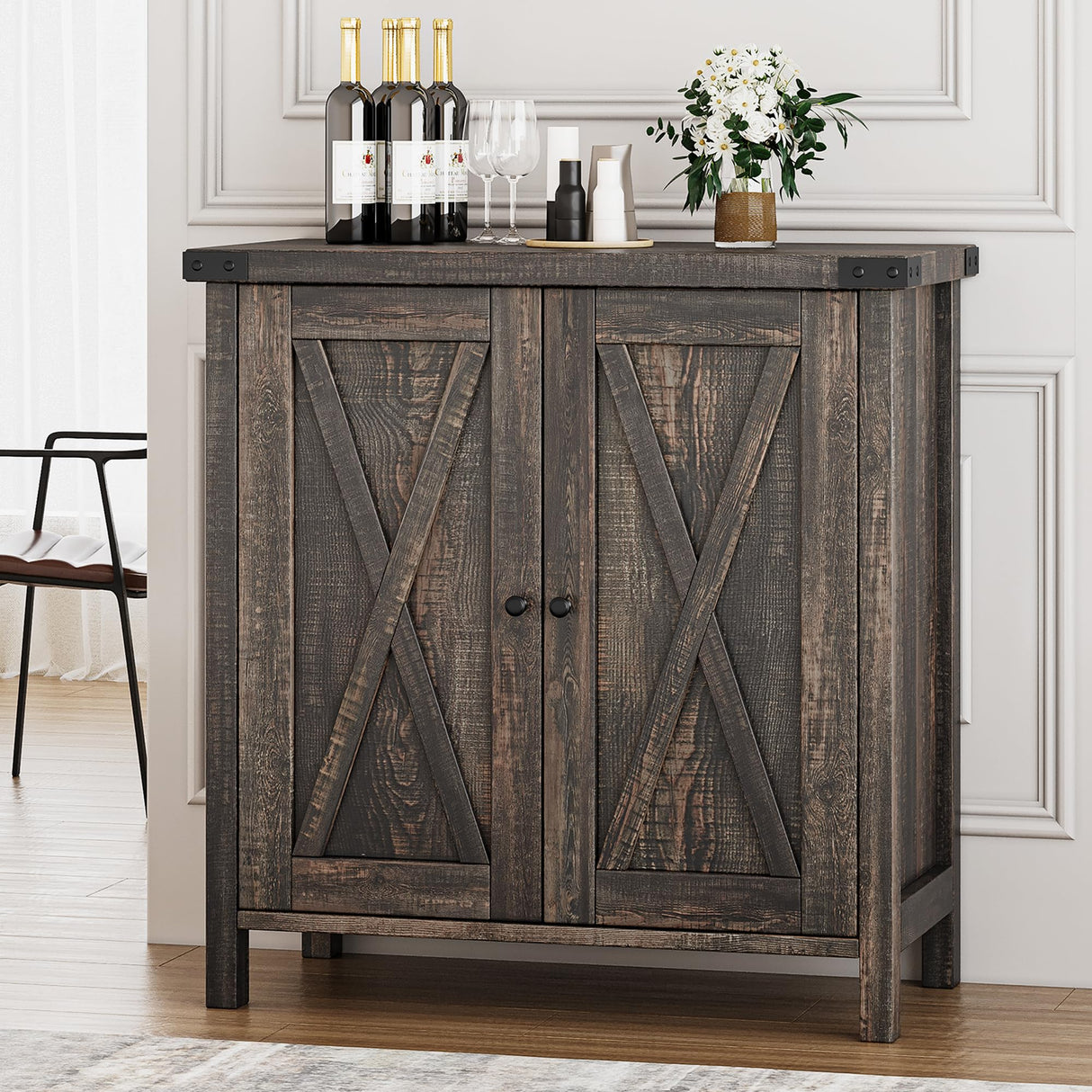IDEALHOUSE Buffet Cabinet Farmhouse Storage Cabinet with Doors and Shelves, Buffets and Sideboards Entryway Cabinet with Storage Accent Console Cabinet for Living Room, Dining Room (Rustic Oak) IDEALHOUSE