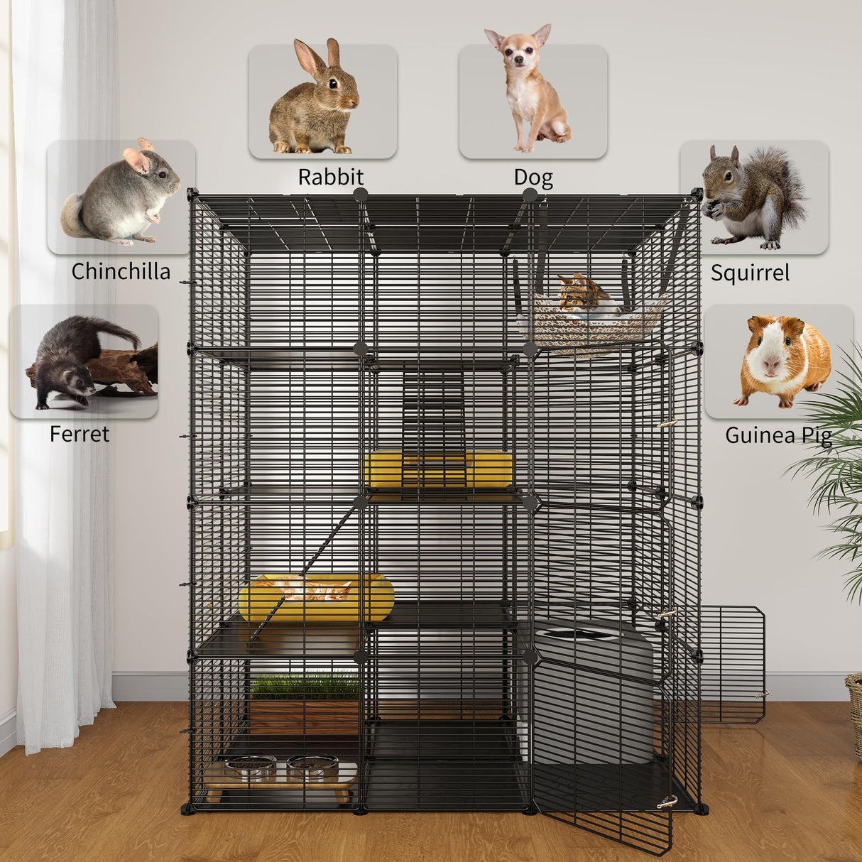 YITAHOME 4-Tier Indoor Cat Cage: Large Enclosure with Hammock DIY Metal Playpen for Small Pets, Puppies, Guinea Pigs, Ferrets, Hamsters Black YITAHOME