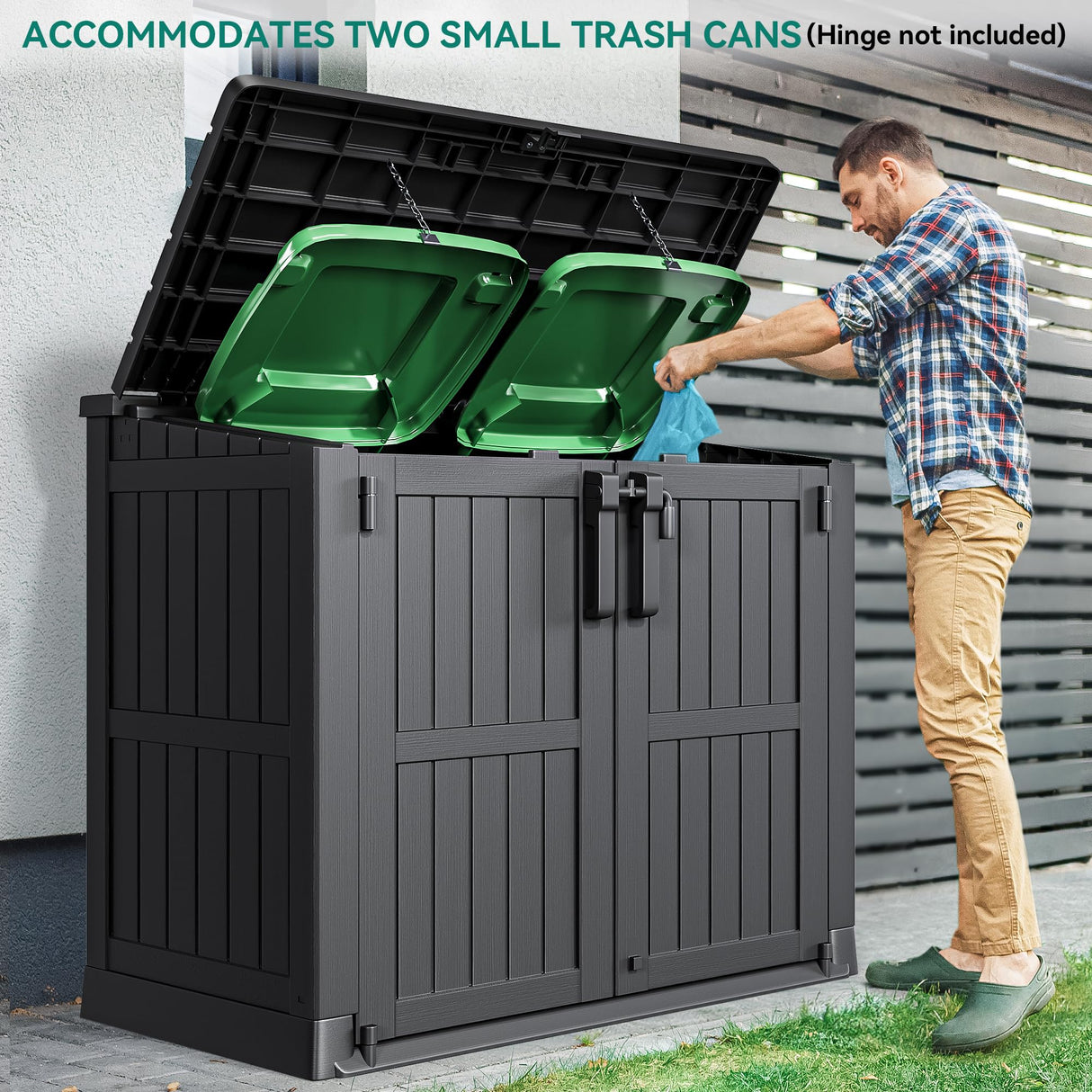 YITAHOME Light Gray Resin Tool Shed, 36 Cu Ft Waterproof Outdoor Horizontal Storage, Weather-Resistant Utility Shed with Air Vent for Trash and Lockable Doors, Garden Tools YITAHOME