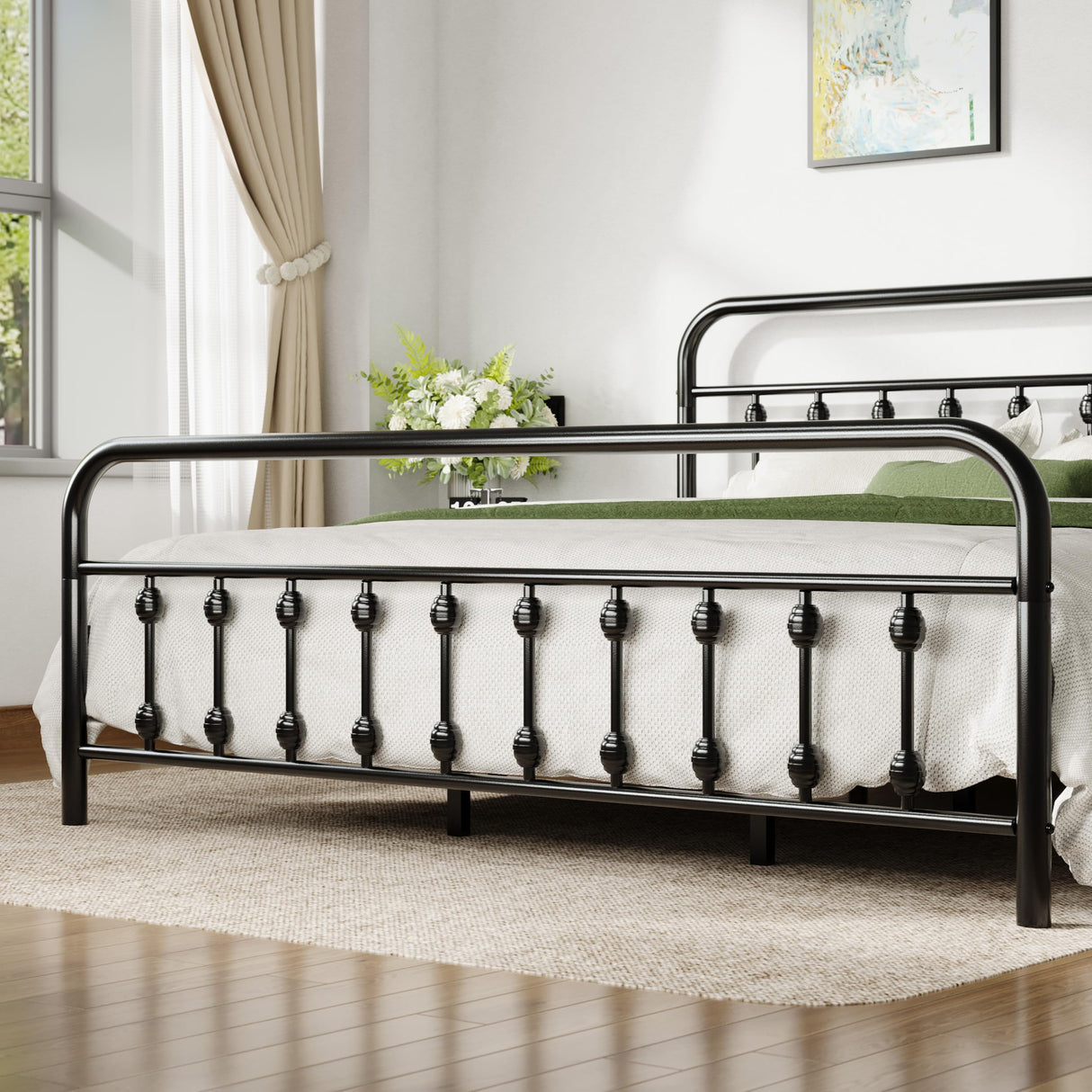 Allewie 14 Inches King Size Metal Platform Bed Frame with Victorian Style Iron-Art Headboard/Footboard, Mattress Foundation, Easy Assembly, Under Bed Storage, No Box Spring Required, Black Allewie