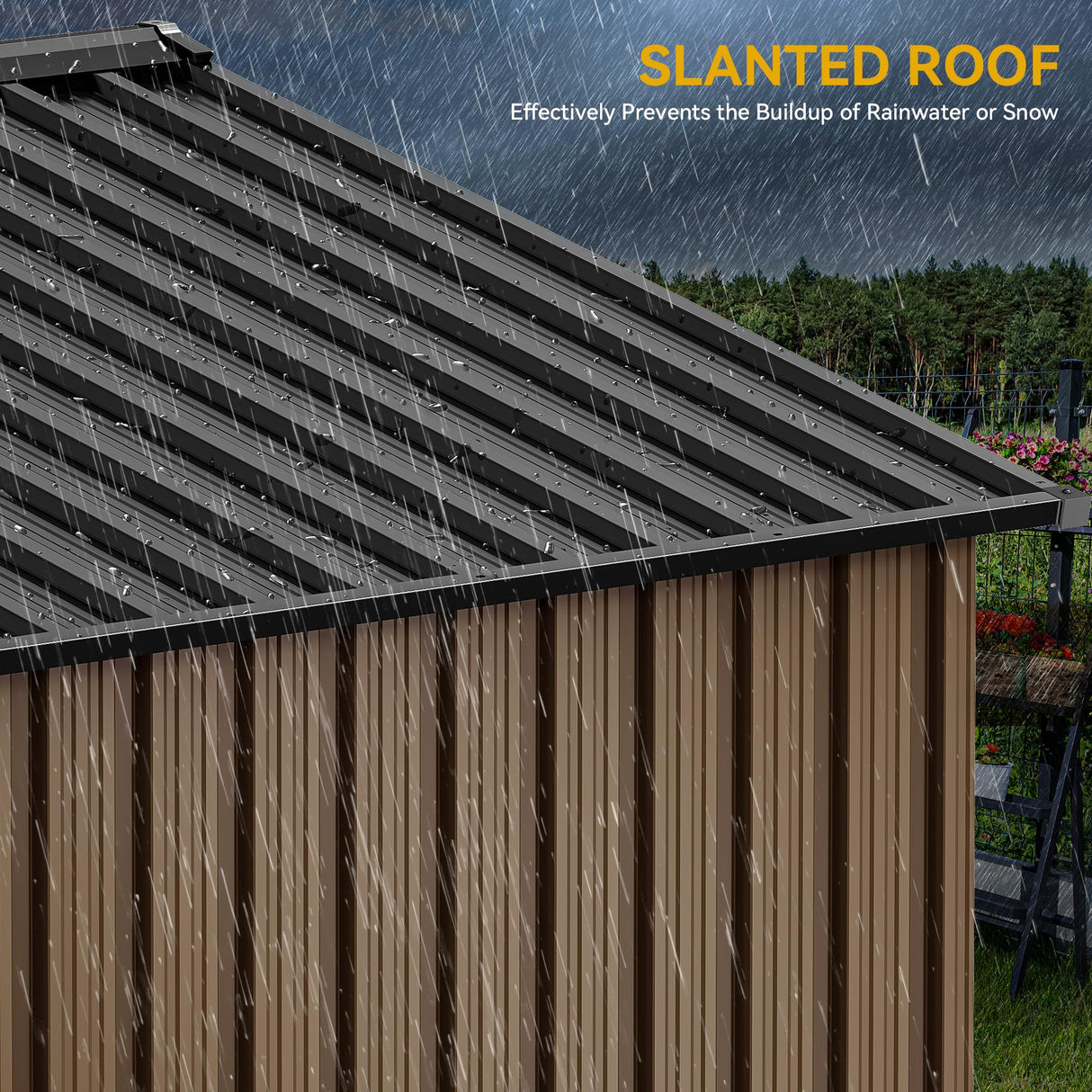 DWVO 8x6 FT Outdoor Storage Shed, Large Metal Tool Sheds, Heavy Duty Storage House with Lockable Doors & Air Vent for Backyard Patio Lawn to Store Bikes, Tools, Lawnmowers, Brown DWVO