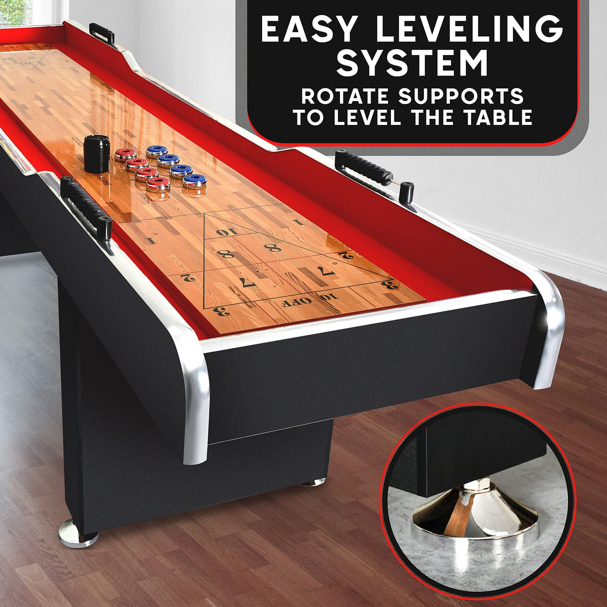 SereneLife Shuffleboard Table, 9ft Poly Coated Surface, with Accessories, Abacus Style Scoring, Fast Puck Action Play, Indoor and Outdoor Portable Arcade Shuffle Board Game Table for Kids and Adults SereneLife