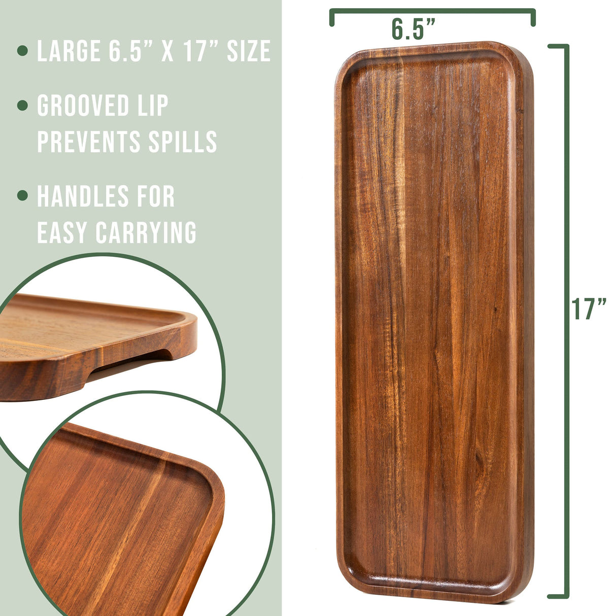 Large Solid Acacia Wood Serving Trays (17 x 6.5 inches) Rectangular Wooden Serving Platters for Home Decor, Food, Vegetables, Fruit, Charcuterie, Appetizer Serving Tray, Cheese Board (Set of 3 Plates) Home Beets