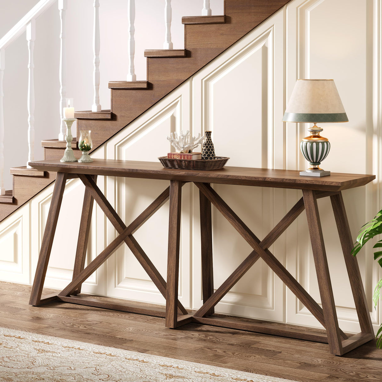 Tribesigns Farmhouse Console Table for Entryway: 70.9-Inch Extra Long Entryway Entry Table, Narrow Wooden Sofa Table Behind Couch for Hallway, Entrance, Foyer, Living Room, Rustic Brown Tribesigns