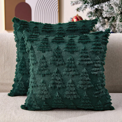 Allorry Christmas Pillow Covers 18 x 18 Set of 2 Xmas Decorations Dark Green Christmas Tree Pillow Cases Plush Faux Fur Soft Cushion Case for Winter Xmas Holiday Home Bedroom Sofa Decors SY-003-A18