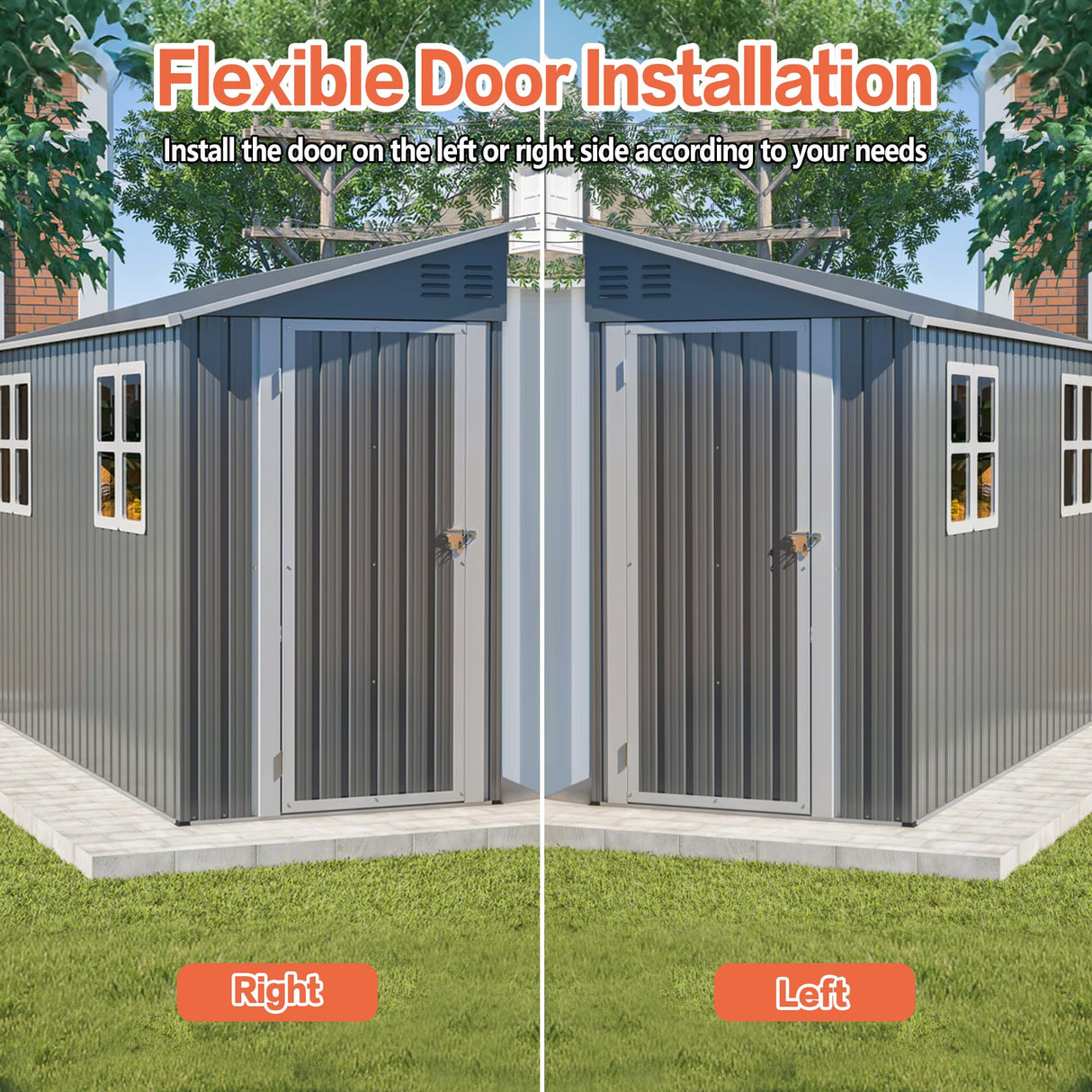 4x10 Ft Outdoor Heavy-Duty Shed, Metal Lean to Shed with Floor Kit and 2 Windows for Tools, Bikes, Patio Equipment, with Left/Right Door Options LZBEITEM