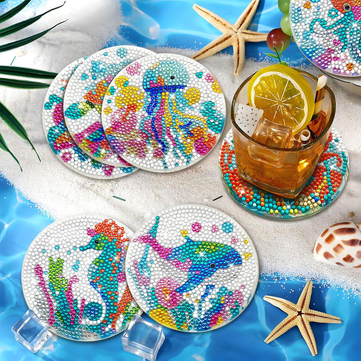 ZTOTZ 8pcs Ocean Series Diamond Art Coasters Kit, Sea Animals Diamond Painting Coasters with Cork Pad, DIY Coaster Gem Art Kits for Adults Craft for Gift Festival (Turtles, Octopuses,Dolphins) ZTOTZ