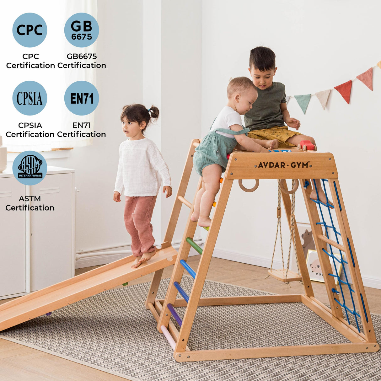 AVDAR Indoor Jungle Gym, 8-in-1 Beechwood Toddler Climber Playset, Wooden Montessori Indoor Playground for Kids, Easy Assembly, Safe & Sustainable AVDAR