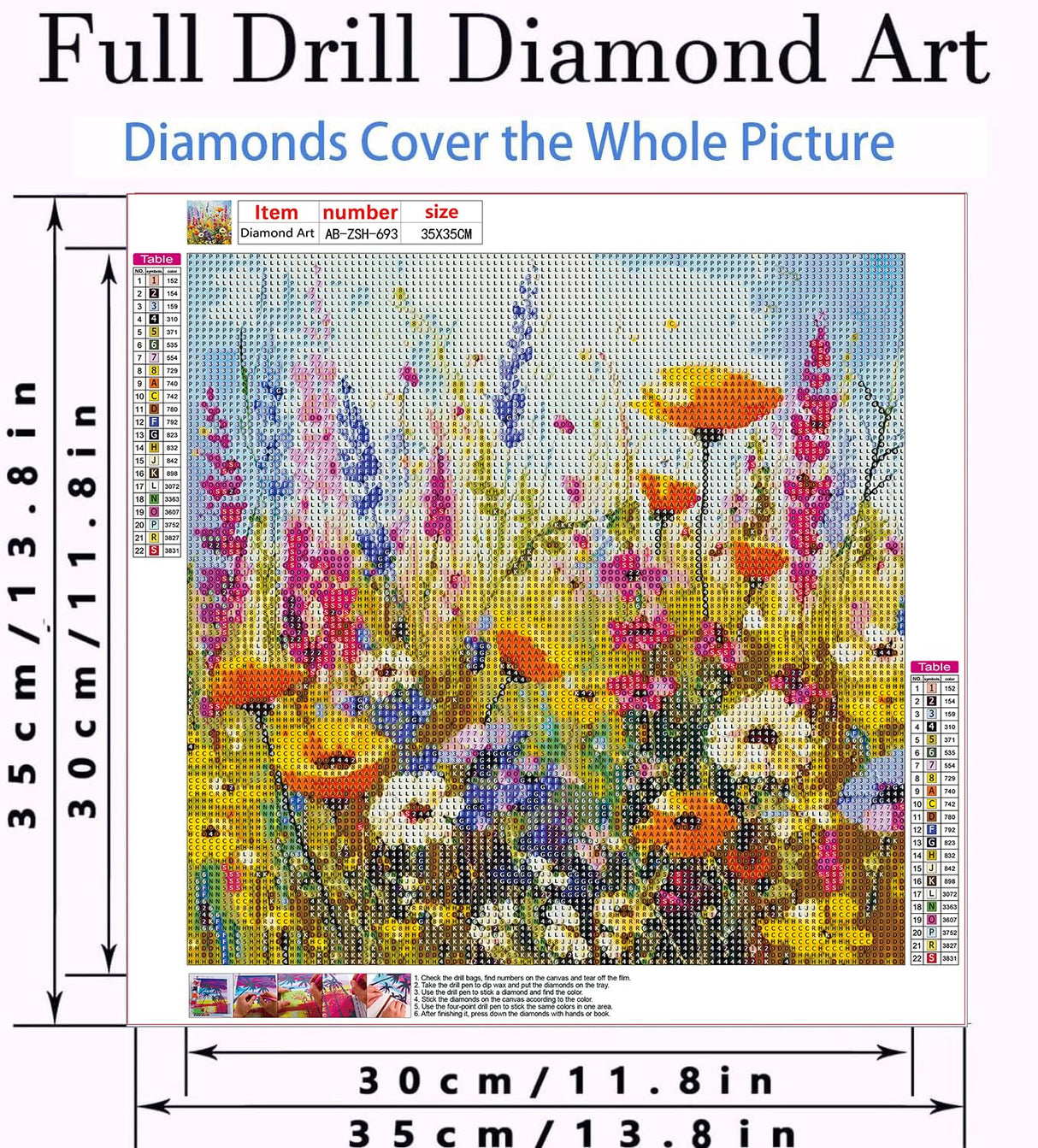 AIBOERL Diamond Painting Kits, Wild Flowers 5D DIY Full Drill Diamond Art Painting Kits for Adults, Seaside Diamond Painting Gem Art Craft for Home Wall Decor (13.8 * 13.8 inch AIBOERL
