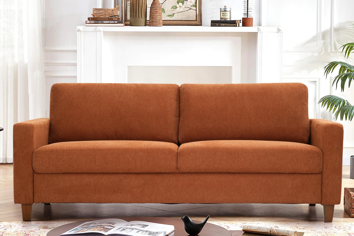 Container Furniture Direct Miles Mid Century Modern Couch for Small Spaces, Living Rooms, Apartments, and Condos, 3 Seater Sofa with Reversible Back Pillows, 77" Wide, Orange Container Furniture Direct