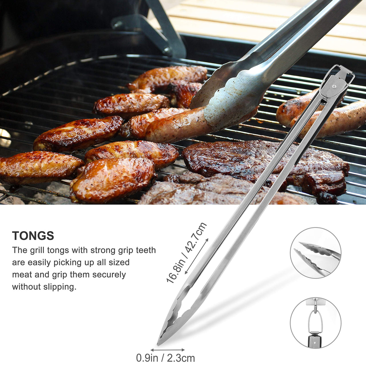 Grilljoy 8PCS Heavy Duty BBQ Grill Tools Set with Extra Thick Stainless Steel Spatula, Fork, Tongs & Cleaning Brush - Complete Barbecue Accessories Kit with Portable Bag - Perfect Grill Gifts for Men grilljoy