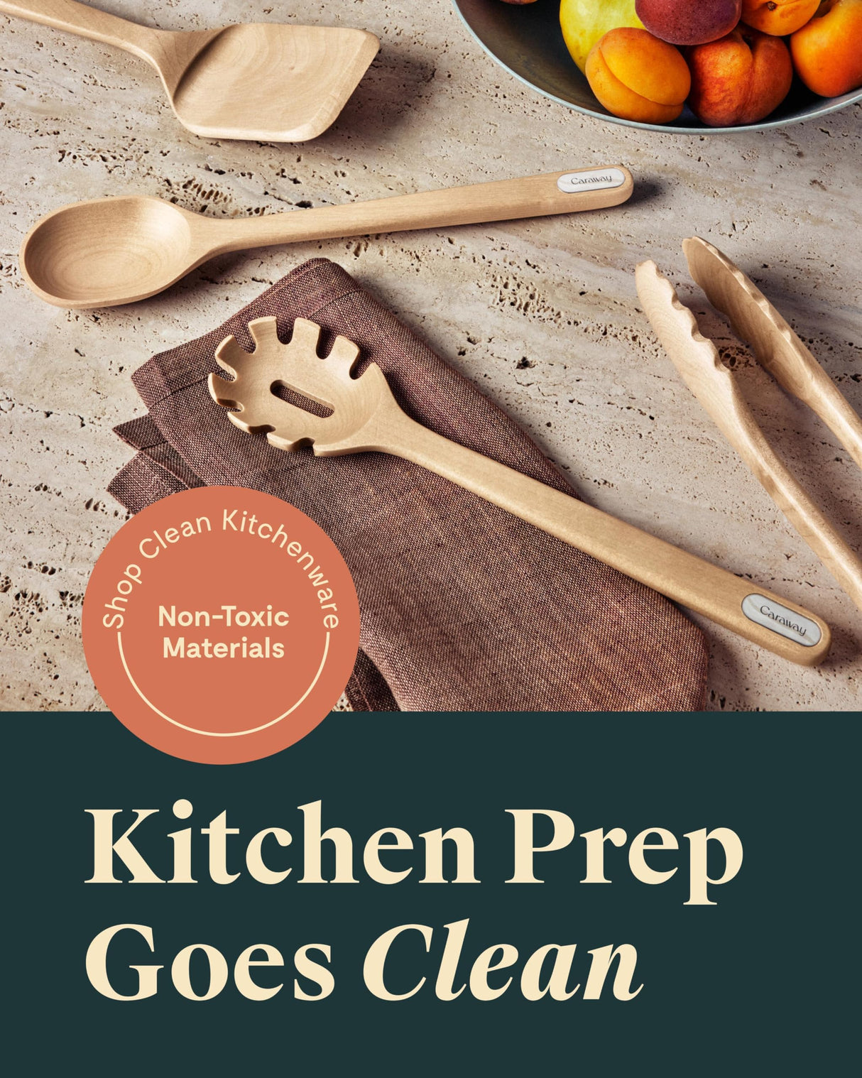 Caraway Wooden Utensil Set - 5 Piece Cooking Utensil Set - Spoon, Server, Scraper, Spatula, & Tongs - Made From FSC-Certified Birch Wood - No Microplastics Caraway